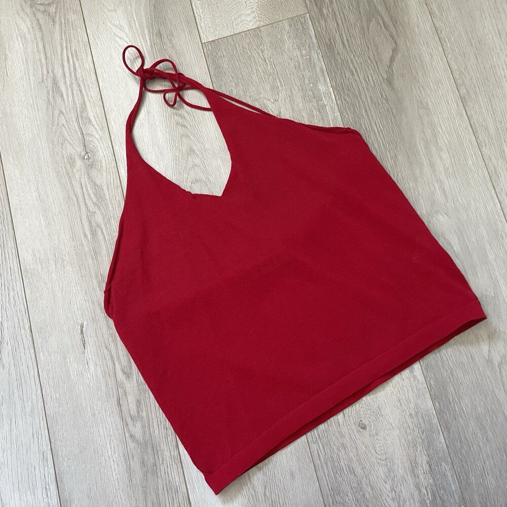 Ziah Halter Tank Top cotton knit crop womens Red medium going out party festival